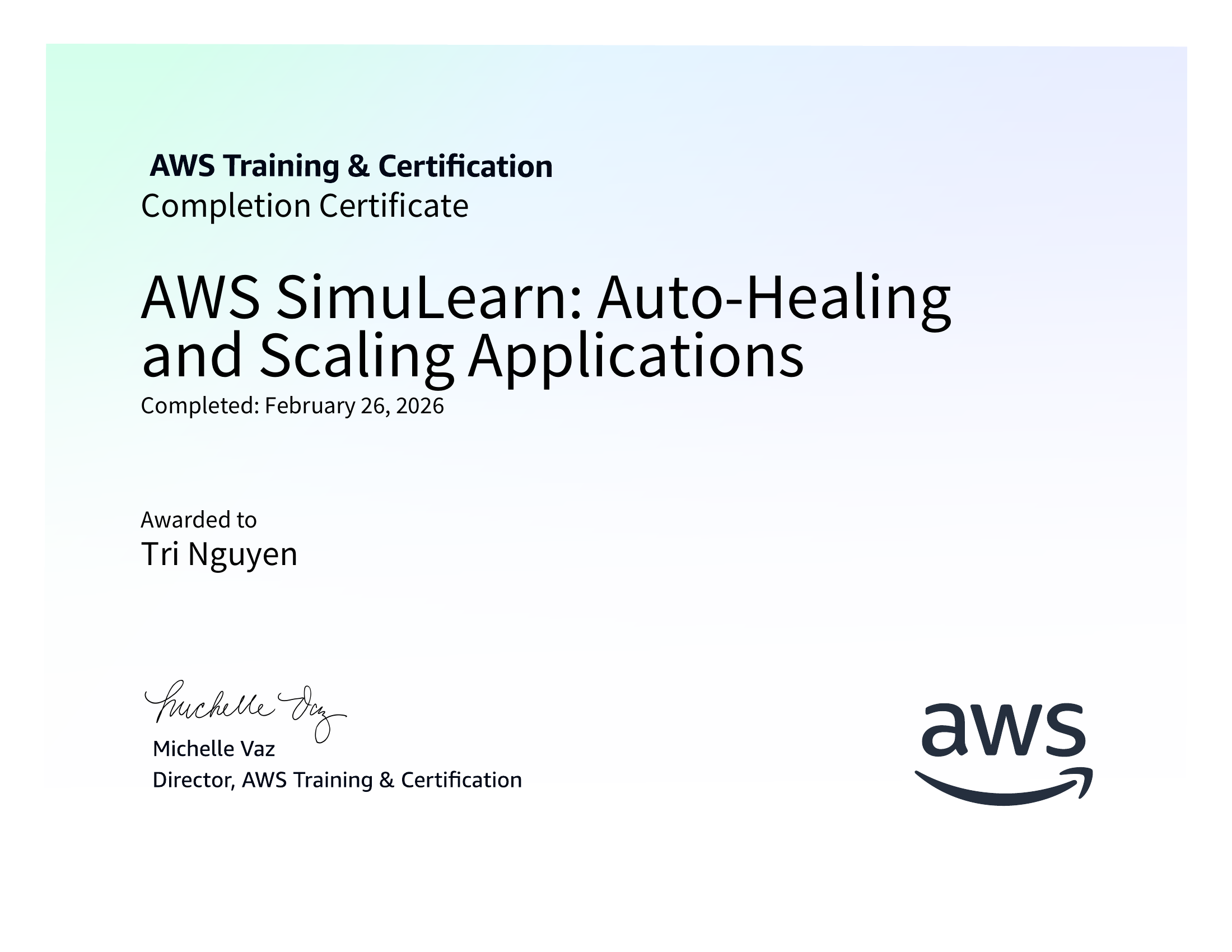 AWS SimuLearn: Auto-Healing and Scaling Applications
